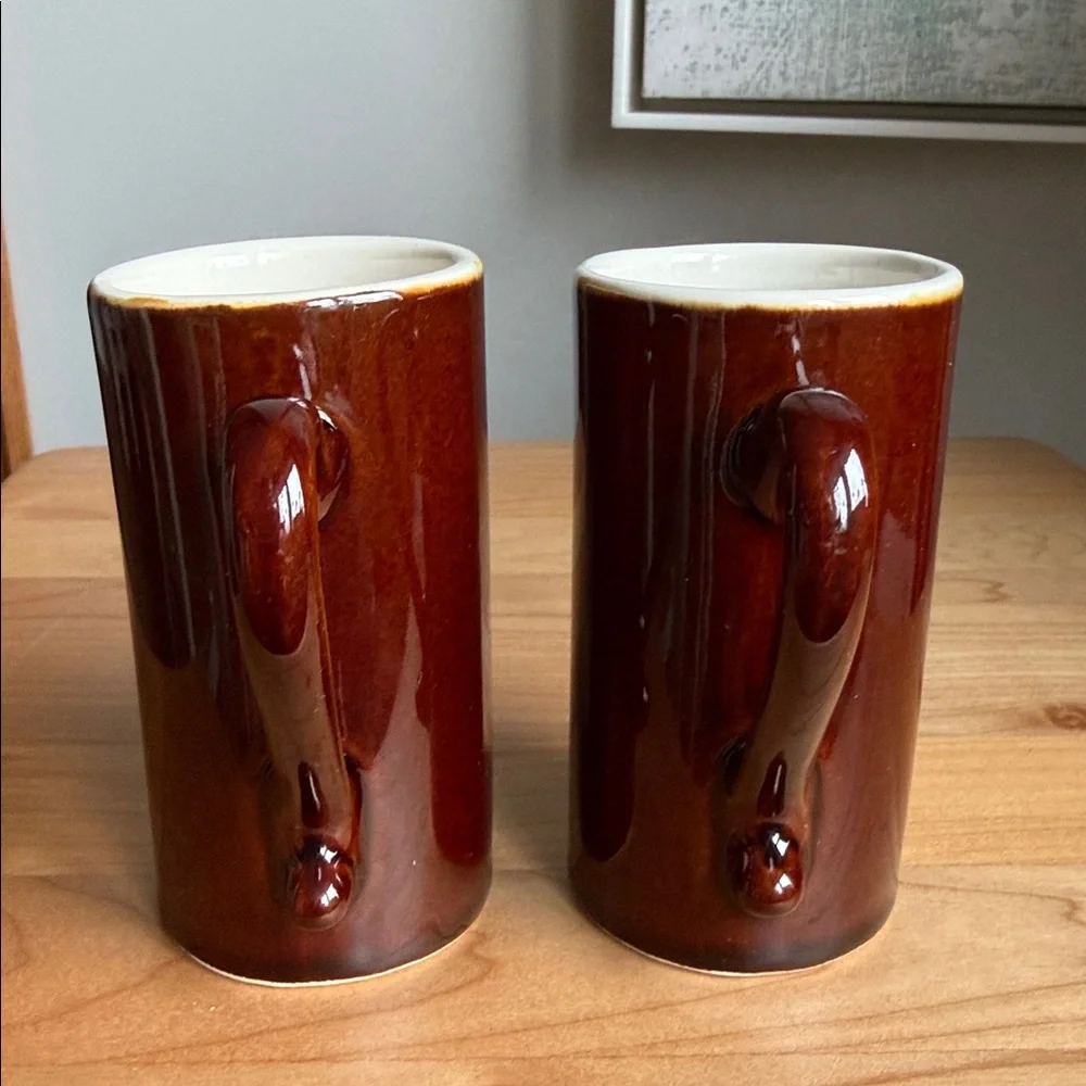 Vintage MCM Tall Espresso Mugs Dark Mocha Brown Glaze Coffee Cups Qty: Set of 2